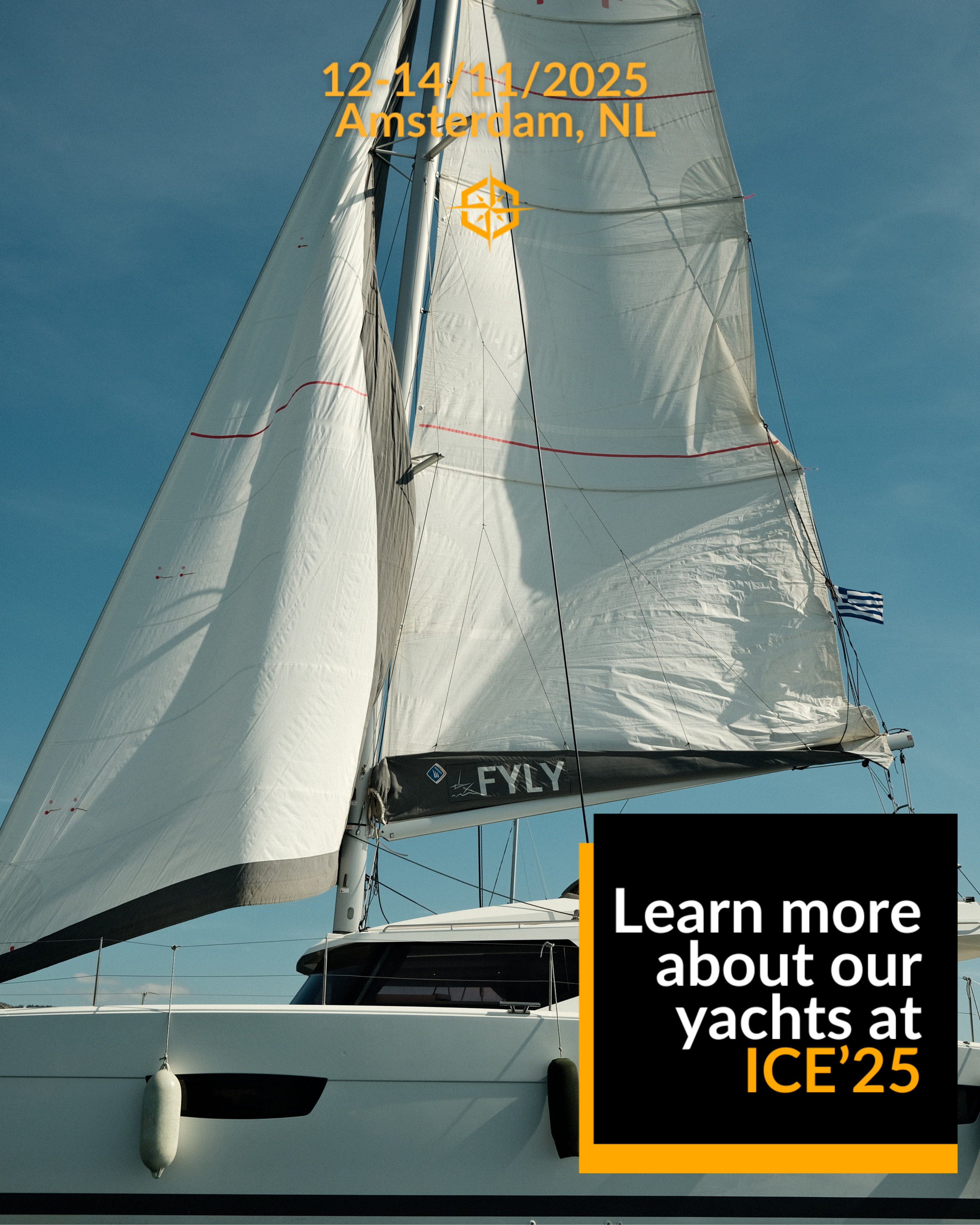 Sailing yacht visual promoting Fyly Yachting at ICE’25